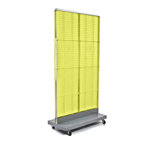 Two-Sided Double Pegboard Floor Display on Wheeled Base